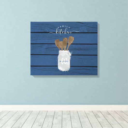 Rustic Blue Wood Jar Spoon Familienküche Dekoratio Leinwanddruck (Insitu (Holzboden))