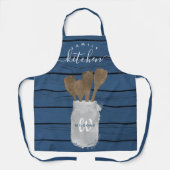 Rustic Blue Wood Jar Spoon Familienküche Schürze (Vorderseite)