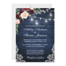 Rustic Blue Wood Jars Burgundy Blue Floral Wedding