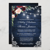 Rustic Blue Wood Jars Burgundy Blue Floral Wedding Einladung (Vorne/Hinten)