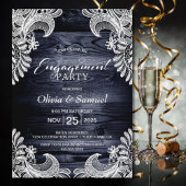 Rustic Blue Wood Lace Engagement Party Einladung
