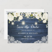 Rustic Blue Wood Lace Mason Jar Save the Date Ankündigungspostkarte (Vorne/Hinten)