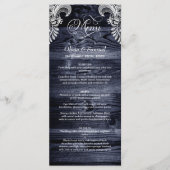 Rustic Blue Wood Lace Wedding Menükarte (Vorderseite)