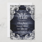 Rustic Blue Wood Lace Wedding Save The Date (Vorderseite)