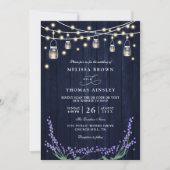Rustic Blue Wood Lavender Elegant QR Code Wedding Einladung (Vorderseite)