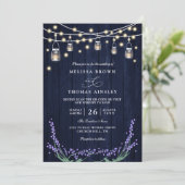 Rustic Blue Wood Lavender Elegant QR Code Wedding Einladung (Stehend Vorderseite)