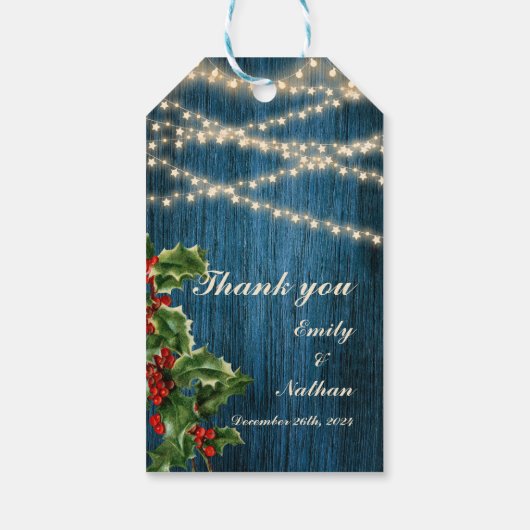 Rustic Blue Wood Lights Weihnachts-Gastgeschenk Ho Geschenkanhänger (Rückseite)