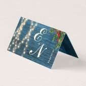Rustic Blue Wood Monogram Lights Christmas (Vorderseite)