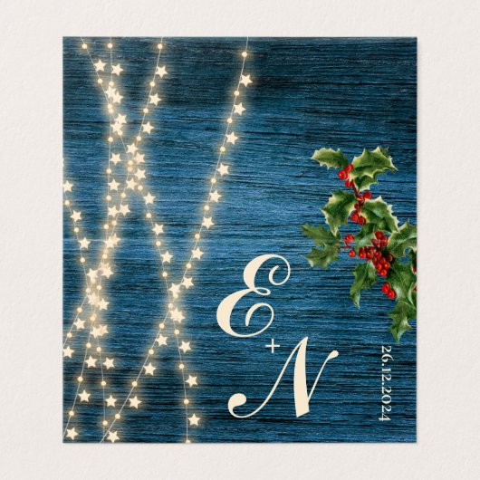 Rustic Blue Wood Monogram Lights Christmas (Außenseite Aufgefaltet)