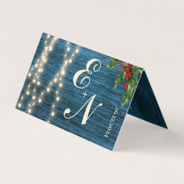 Rustic Blue Wood Monogram Lights Christmas