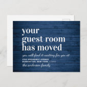 Rustic Blue Wood New Address Moving Ankündigung Postkarte (Vorne/Hinten)