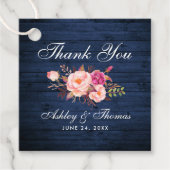 Rustic Blue Wood Pink Floral Wedding Vielen Dank Geschenkanhänger (Vorderseite)