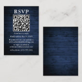 Rustic Blue Wood QR Wedding RSVP Begleitkarte (Vorne/Hinten)
