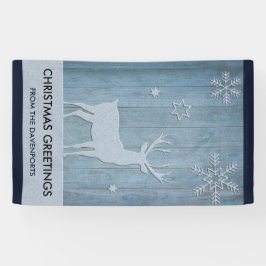 Rustic Blue Wood Rentier Country Weihnachten Banner