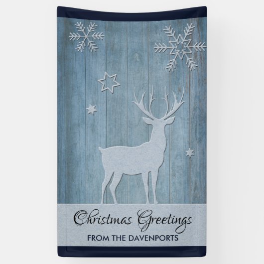 Rustic Blue Wood Rentier Country Weihnachten Banner (Vertikal)