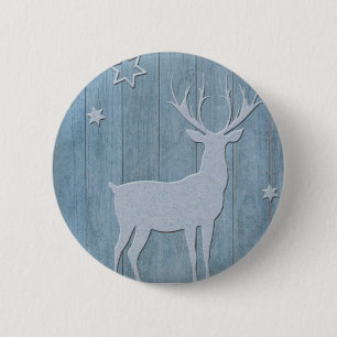 Rustic Blue Wood Rentier Country Weihnachten Button