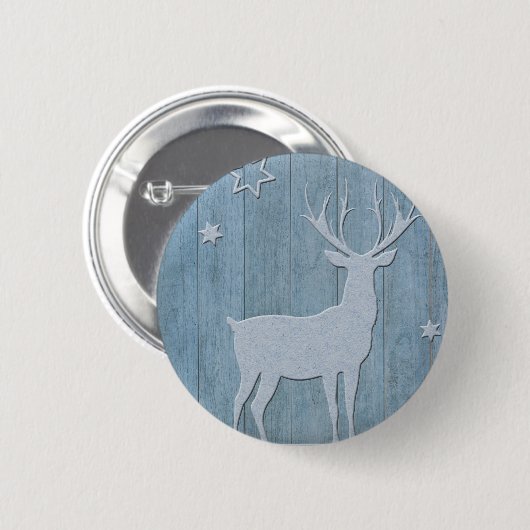 Rustic Blue Wood Rentier Country Weihnachten Button (Vorne & Hinten)