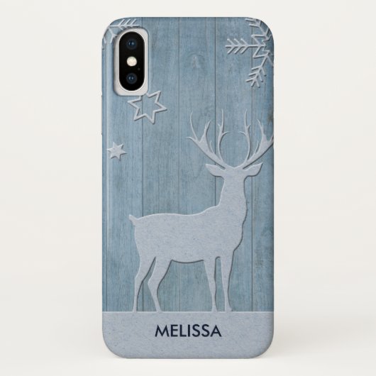 Rustic Blue Wood Rentier Country Weihnachten Case-Mate iPhone Hülle (Rückseite)