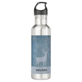 Rustic Blue Wood Rentier Country Weihnachten Edelstahlflasche