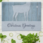 Rustic Blue Wood Rentier Country Weihnachten Geschirrtuch (Gefaltet)
