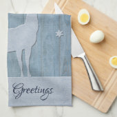 Rustic Blue Wood Rentier Country Weihnachten Geschirrtuch (Viertel Falte)