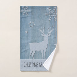 Rustic Blue Wood Rentier Country Weihnachten Handtuch