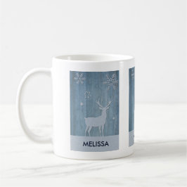 Rustic Blue Wood Rentier Country Weihnachten Kaffeetasse