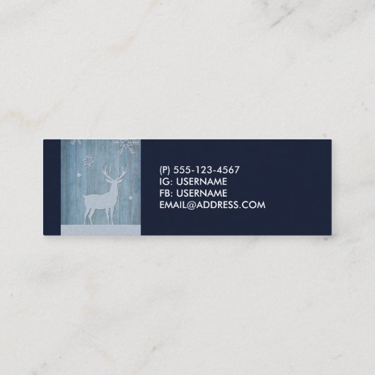 Rustic Blue Wood Rentier Country Weihnachten Mini Visitenkarte (Rückseite)