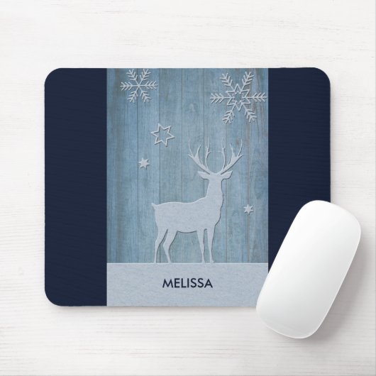Rustic Blue Wood Rentier Country Weihnachten Mousepad (Mit Mouse)