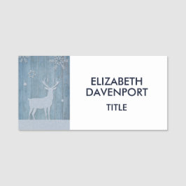 Rustic Blue Wood Rentier Country Weihnachten Namensschild