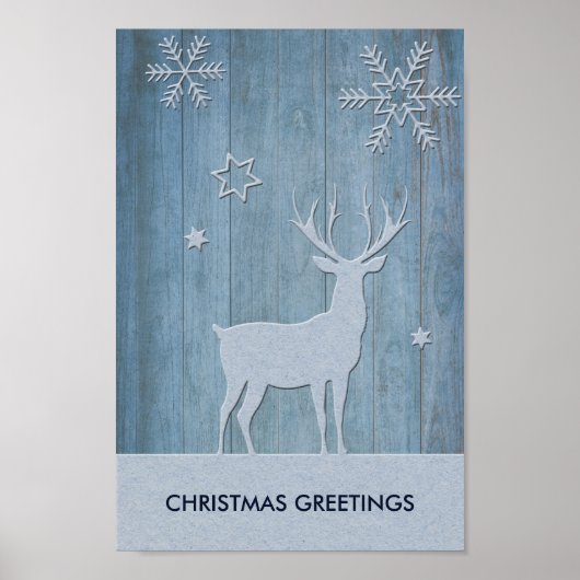 Rustic Blue Wood Rentier Country Weihnachten Poster (Vorne)