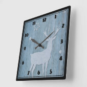 Rustic Blue Wood Rentier Country Weihnachten Quadratische Wanduhr (Winkel)