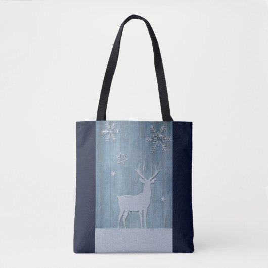 Rustic Blue Wood Rentier Country Weihnachten Tasche (Vorderseite)