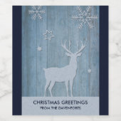 Rustic Blue Wood Rentier Country Weihnachten Weinetikett (Einzelnes Label)