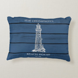 Rustic Blue Wood Seepferd Lighthouse Beach House Dekokissen