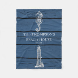 Rustic Blue Wood Seepferd Lighthouse Beach House Fleecedecke