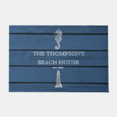 Rustic Blue Wood Seepferd Lighthouse Beach House Fußmatte (Vorderseite)