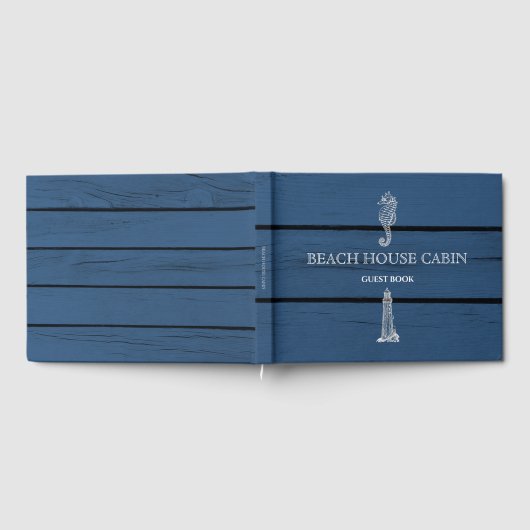 Rustic Blue Wood Seepferd Lighthouse Beach House Gästebuch (Voll)