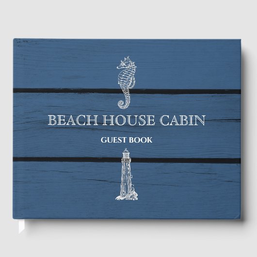Rustic Blue Wood Seepferd Lighthouse Beach House Gästebuch (Vorderseite)