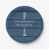 Rustic Blue Wood Seepferd Lighthouse Beach House Pappteller (Vorderseite)