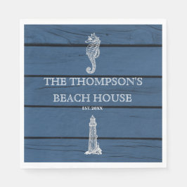 Rustic Blue Wood Seepferd Lighthouse Beach House Serviette