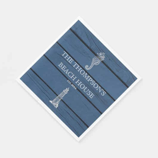 Rustic Blue Wood Seepferd Lighthouse Beach House Serviette (Ecke)