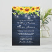 Rustic Blue Wood Sonnenblume Blumenblume Jar Light Einladung (Stehend Vorderseite)
