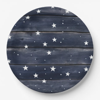 Rustic Blue Wood Stars  Pappteller
