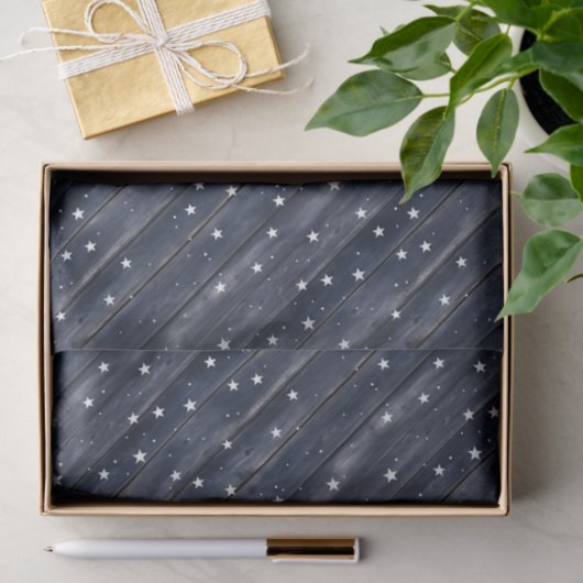 Rustic Blue Wood Stars  Seidenpapier (Geschenk)