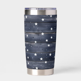 Rustic Blue Wood Stars Thermobecher