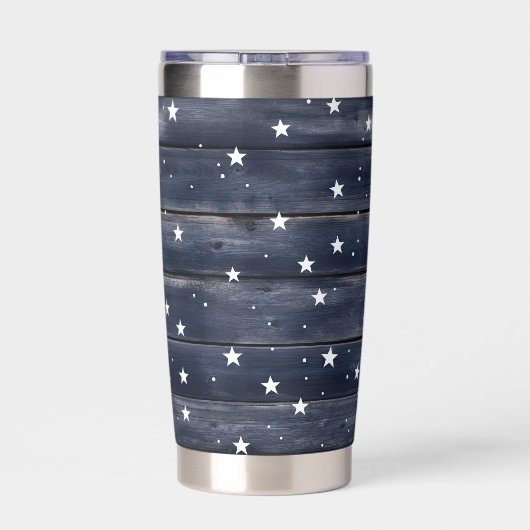 Rustic Blue Wood Stars Thermobecher (Rückseite)