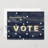 Rustic Blue Wood Stars Vote Postkarte (Vorne/Hinten)