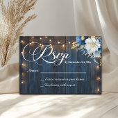 Rustic Blue Wood String Lights Floral Wedding RSVP
