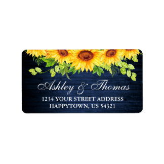 Rustic Blue Wood Sunflower Blues Hochzeitsadresse Adressaufkleber